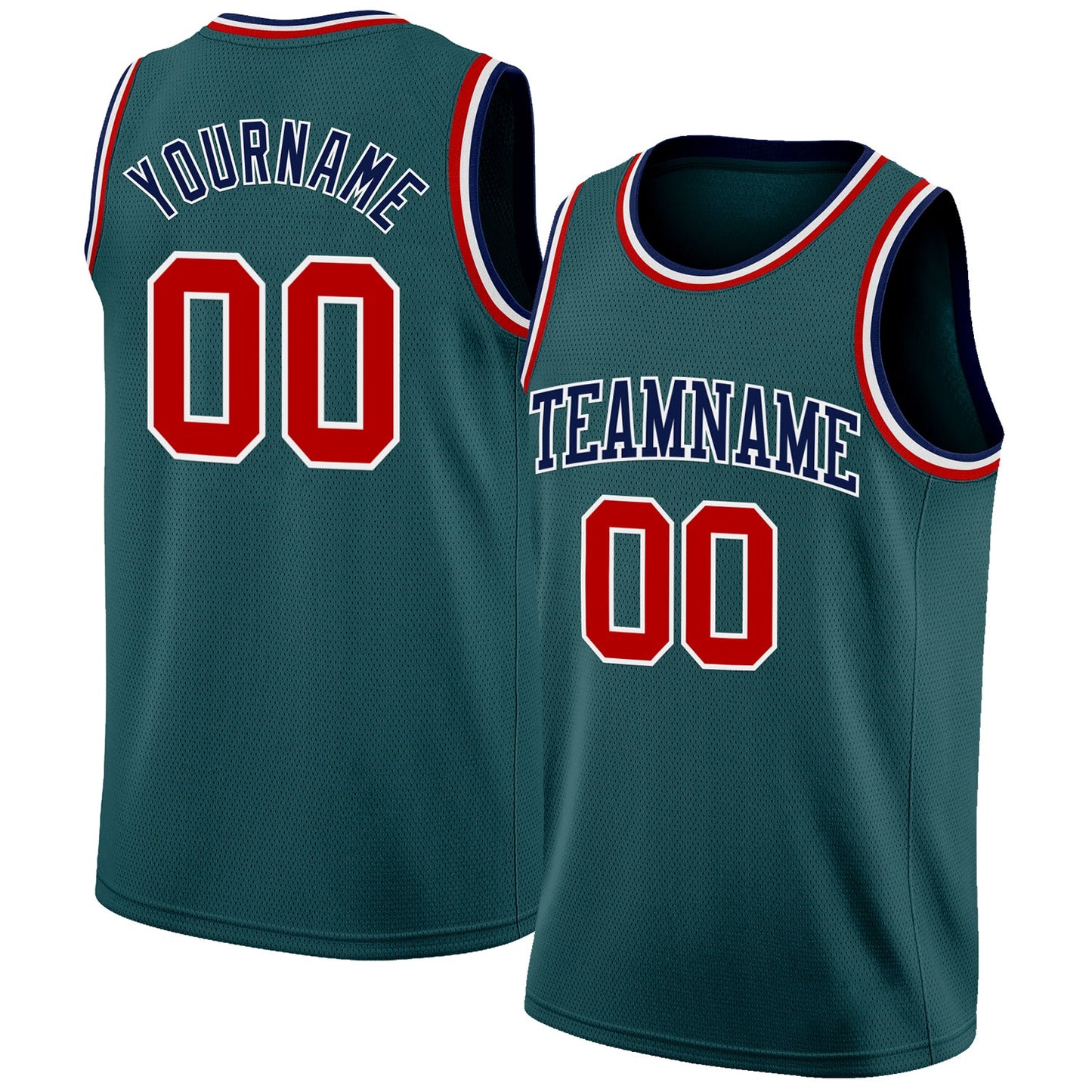 Custom Midnight Green Red White-Navy Authentic Basketball Jersey - Main View