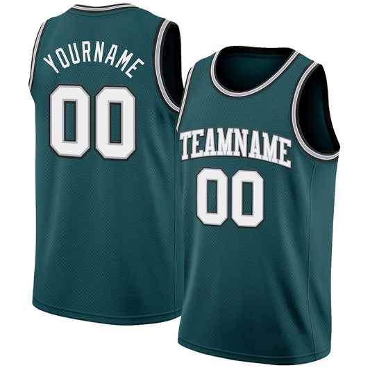 Custom Midnight Green White Gray-Black Authentic Basketball Jersey - Main View