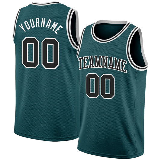 Custom Midnight Green Black-White Authentic Basketball Jersey - Main View