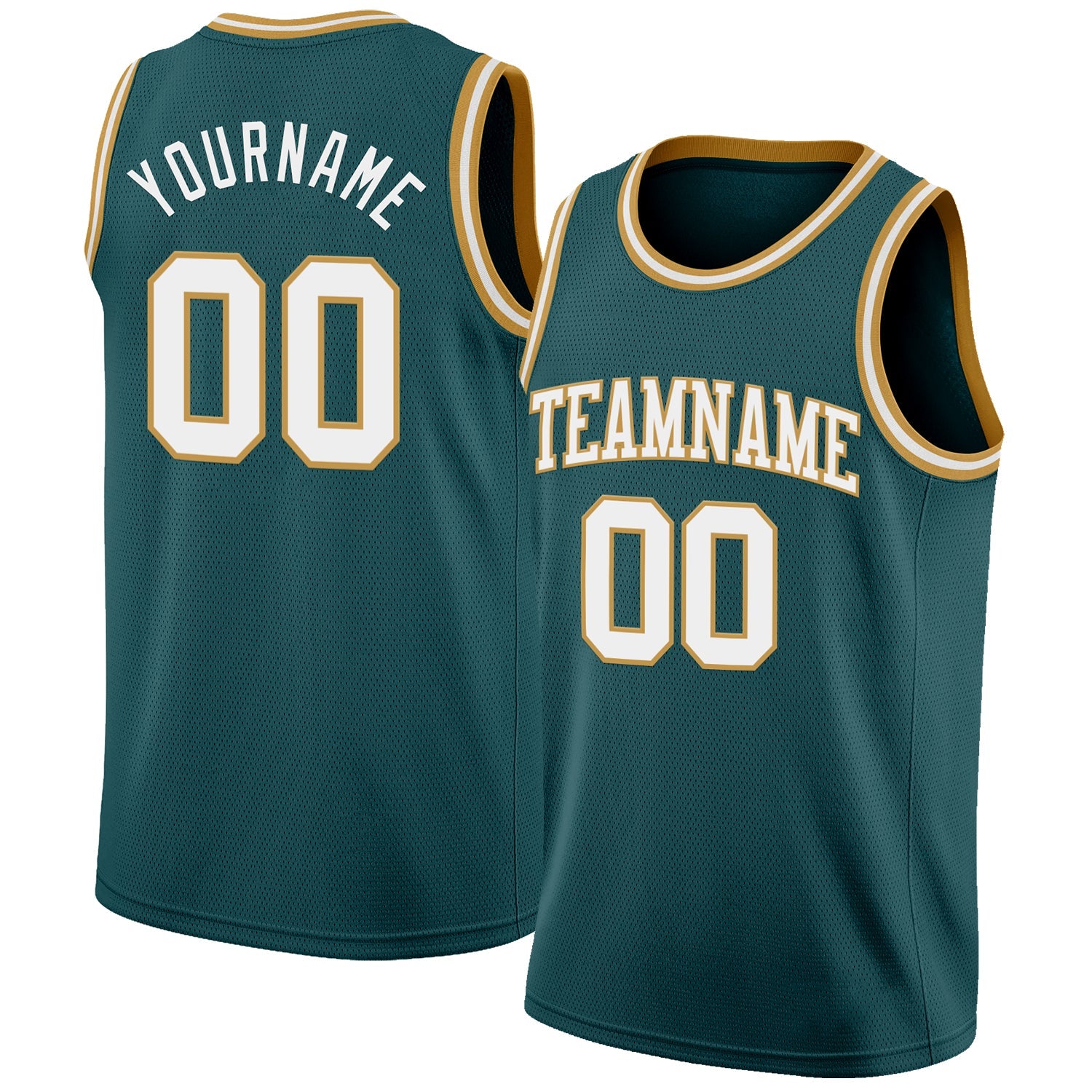 Custom Midnight Green White-Old Gold Authentic Basketball Jersey - Main View