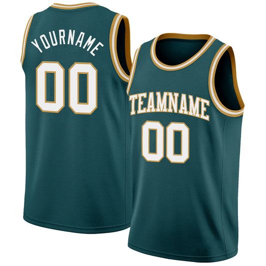 Custom Midnight Green White-Old Gold Authentic Basketball Jersey - Main View