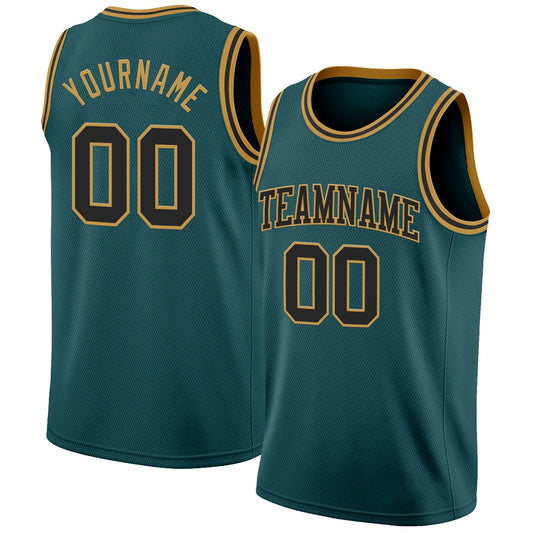 Custom Midnight Green Black-Old Gold Authentic Basketball Jersey - Main View