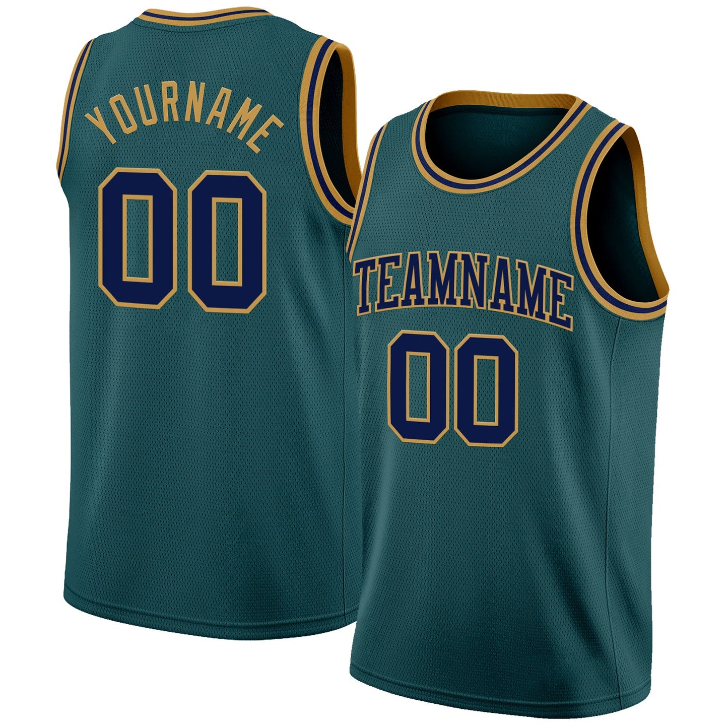 Custom Midnight Green Navy-Old Gold Authentic Basketball Jersey - Main View