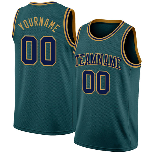 Custom Midnight Green Navy-Old Gold Authentic Basketball Jersey - Main View