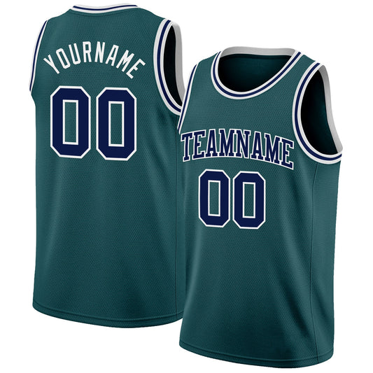 Custom Midnight Green Navy-White Authentic Basketball Jersey - Main View