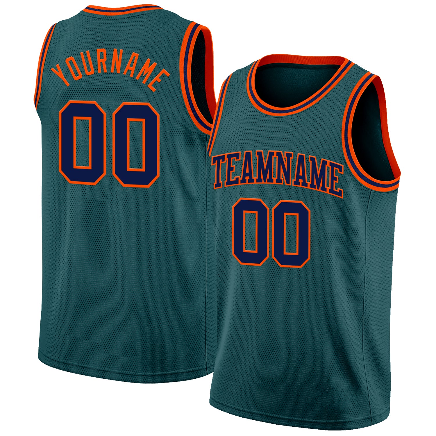 Custom Midnight Green Navy-Orange Authentic Basketball Jersey - Main View