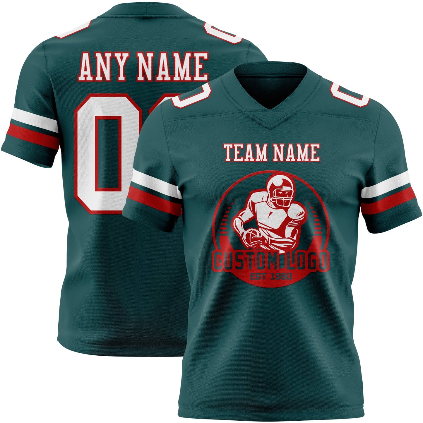 Custom Midnight Green White-Red Authentic Football Jersey view 2