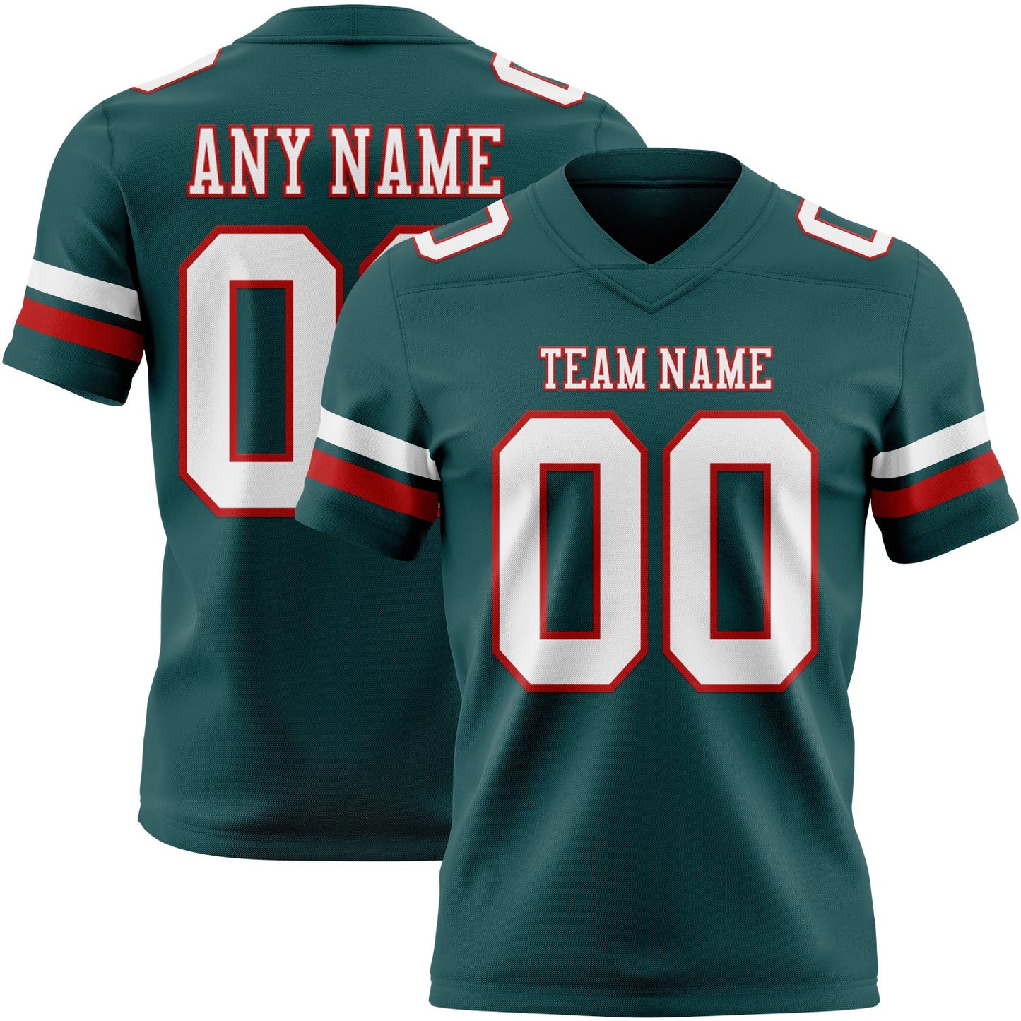 Custom Midnight Green White-Red Authentic Football Jersey - Main View