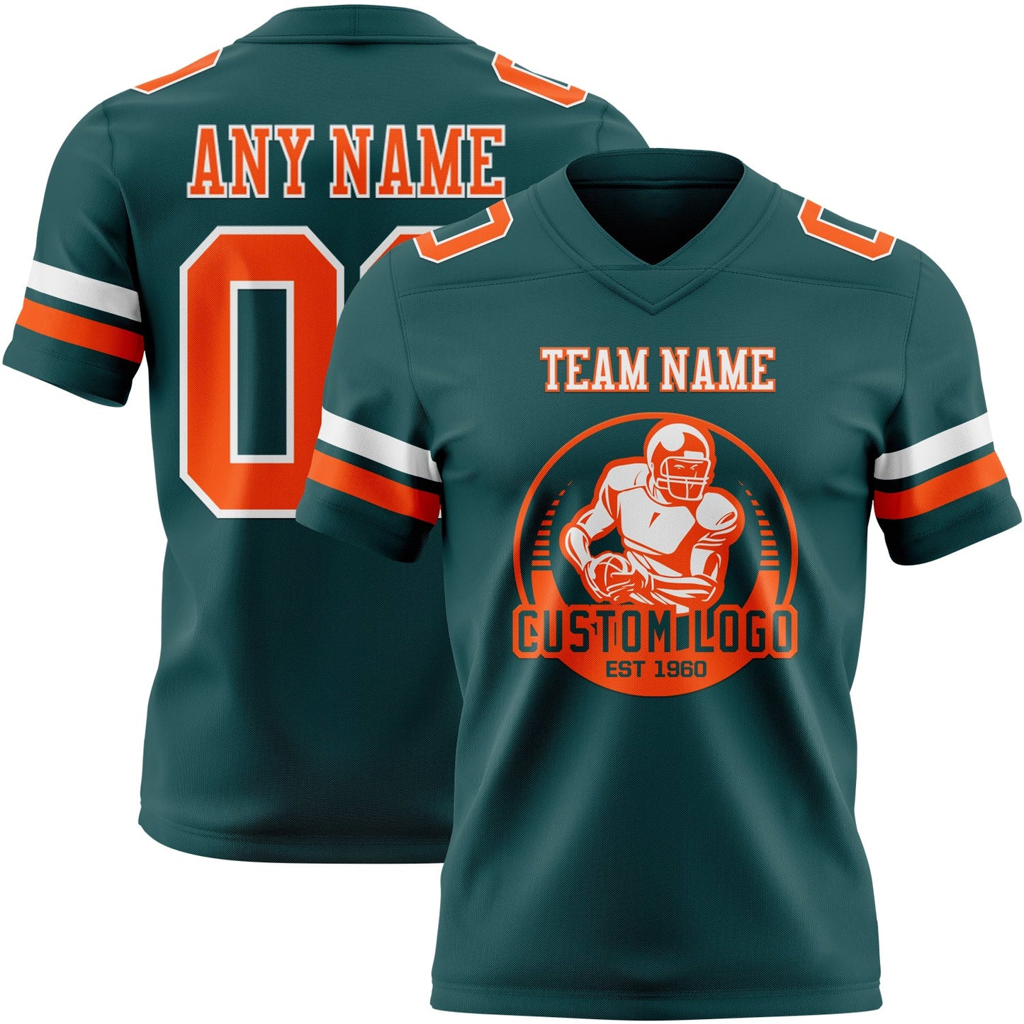 Custom Midnight Green Orange-White Authentic Football Jersey view 2