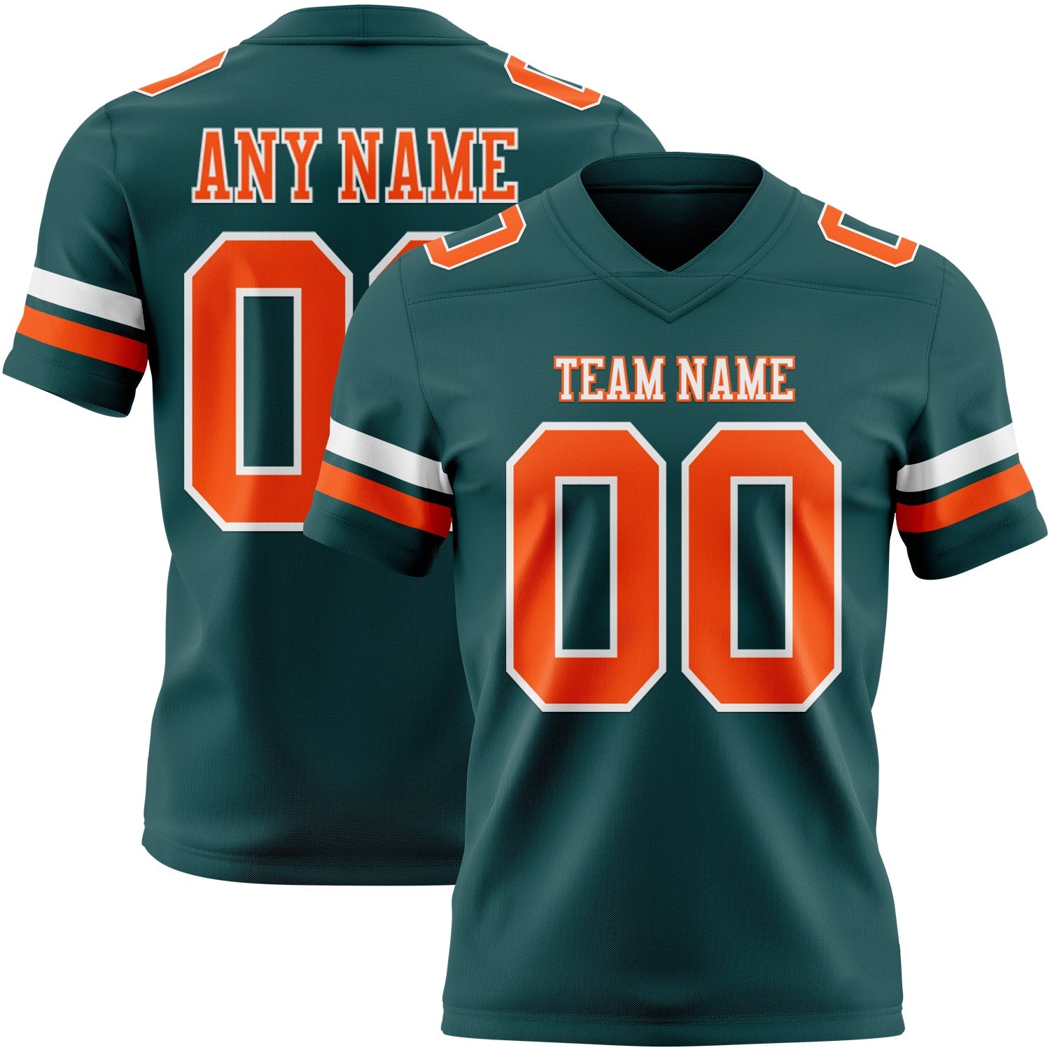 Custom Midnight Green Orange-White Authentic Football Jersey - Main View