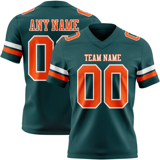 Custom Midnight Green Orange-White Authentic Football Jersey - Main View