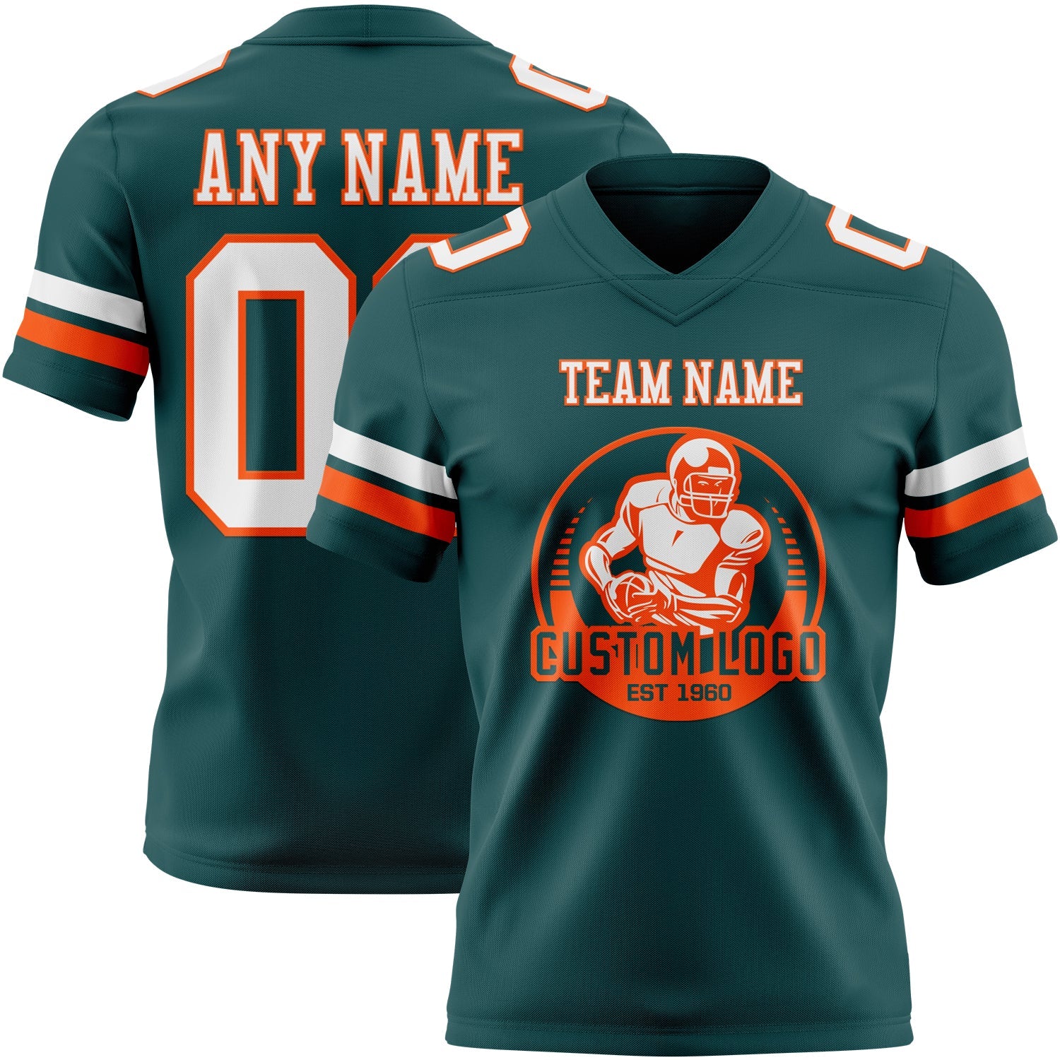 Custom Midnight Green White-Orange Authentic Football Jersey view 2