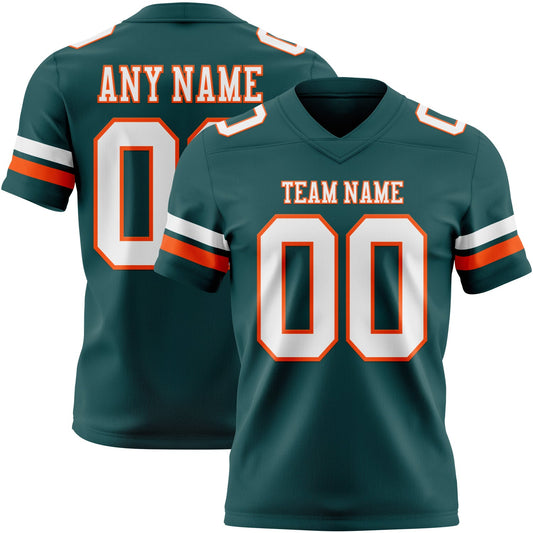 Custom Midnight Green White-Orange Authentic Football Jersey - Main View