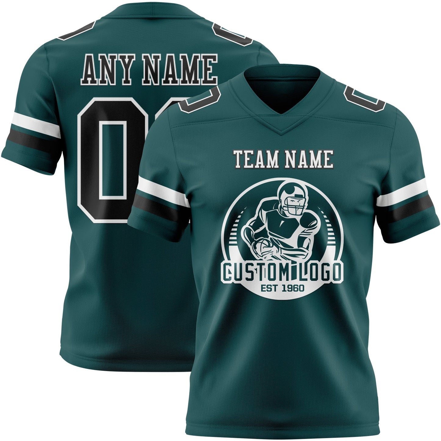 Custom Midnight Green Black-White Authentic Football Jersey view 2