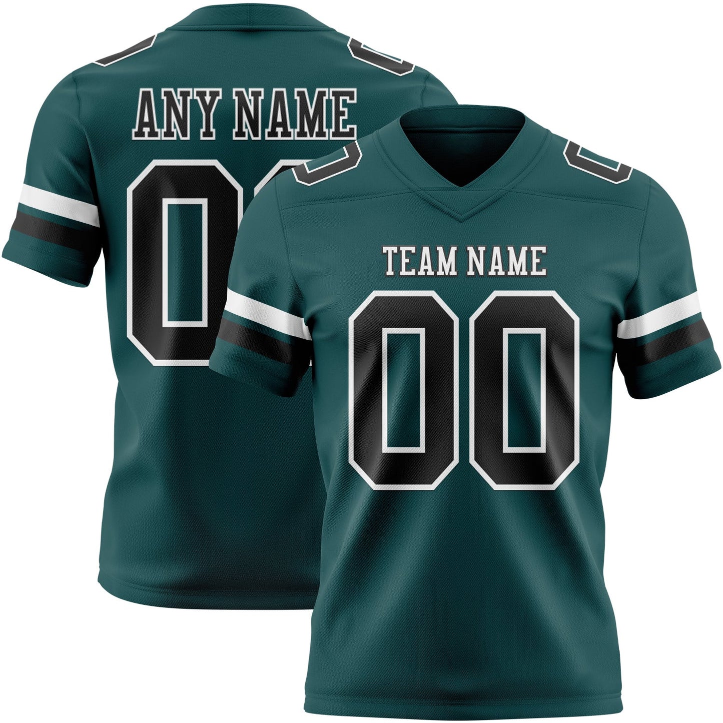 Custom Midnight Green Black-White Authentic Football Jersey - Main View