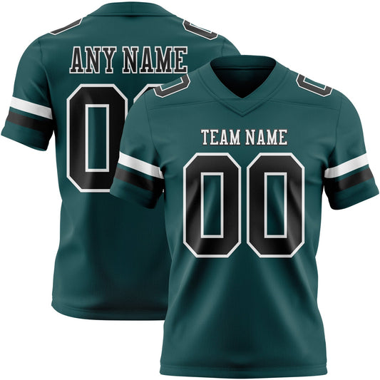 Custom Midnight Green Black-White Authentic Football Jersey - Main View