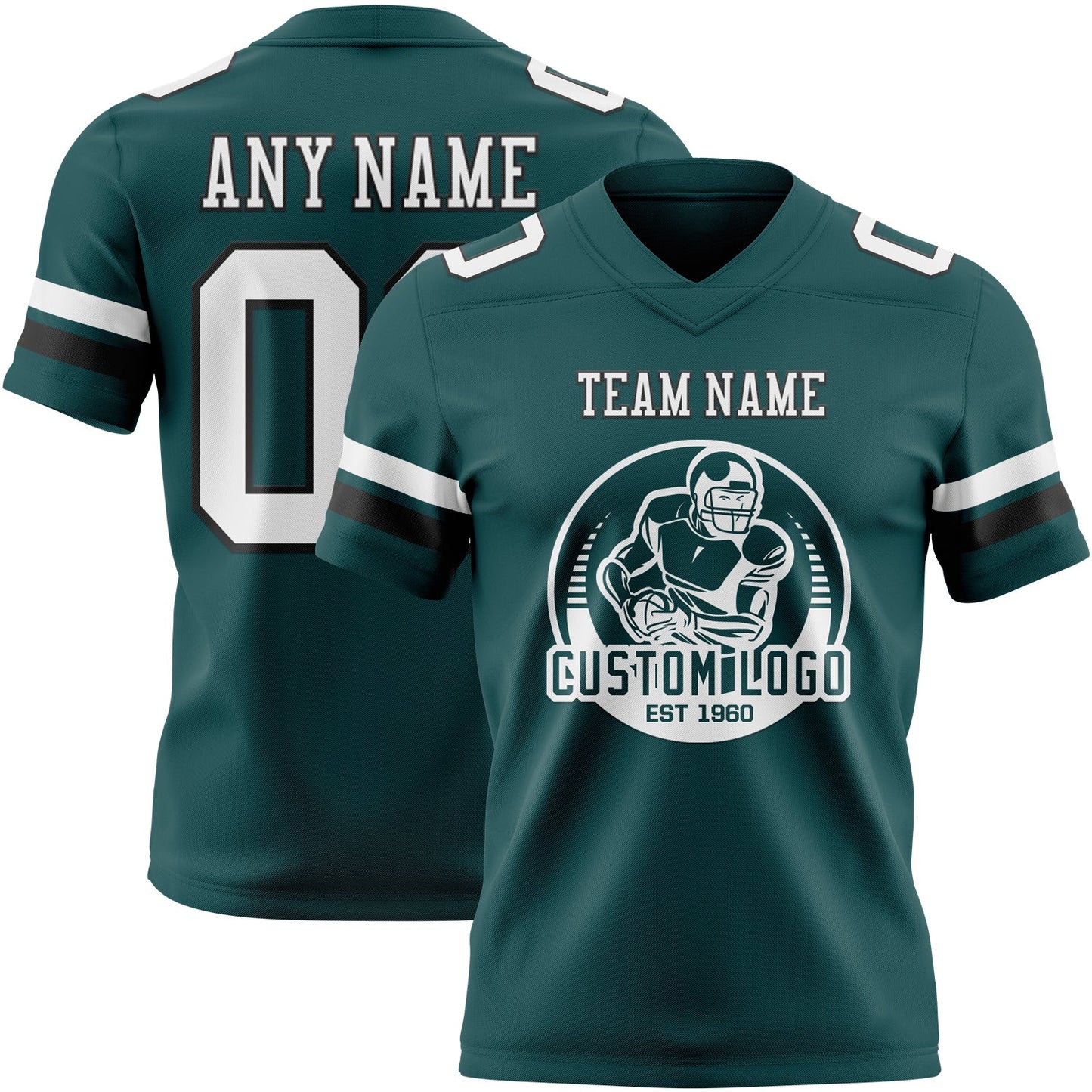 Custom Midnight Green White-Black Authentic Football Jersey view 2