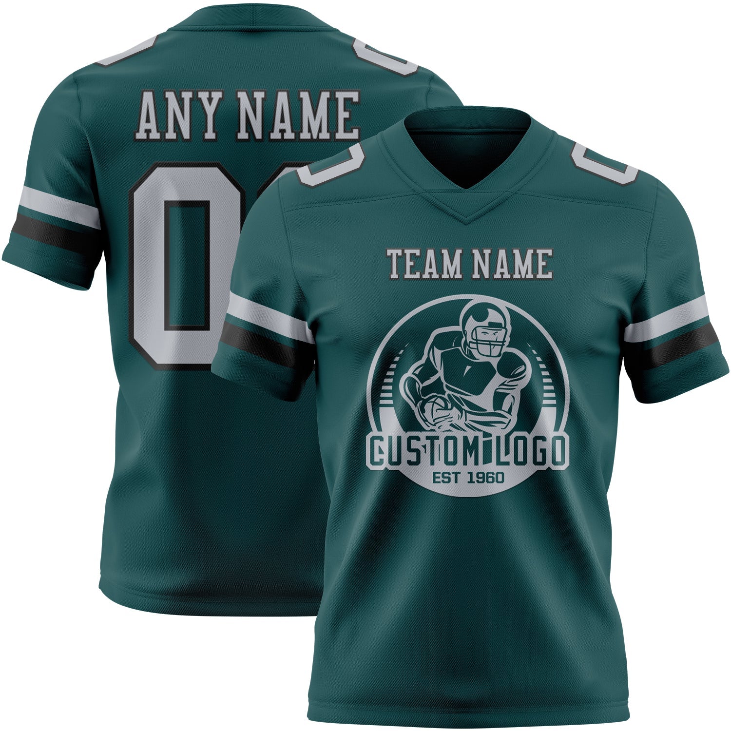 Custom Midnight Green Gray-Black Authentic Football Jersey view 2