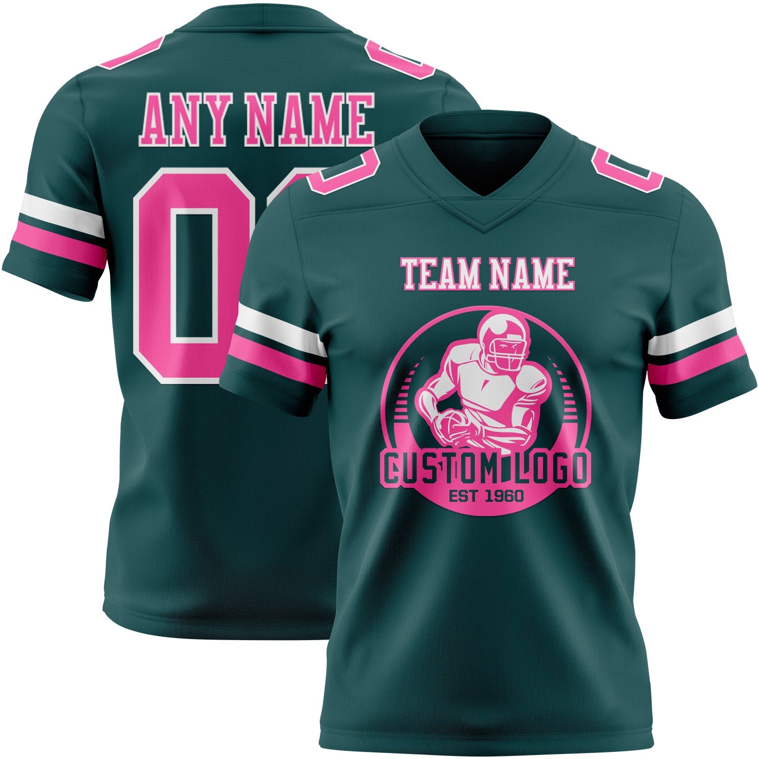 Custom Midnight Green Pink-White Authentic Football Jersey view 2