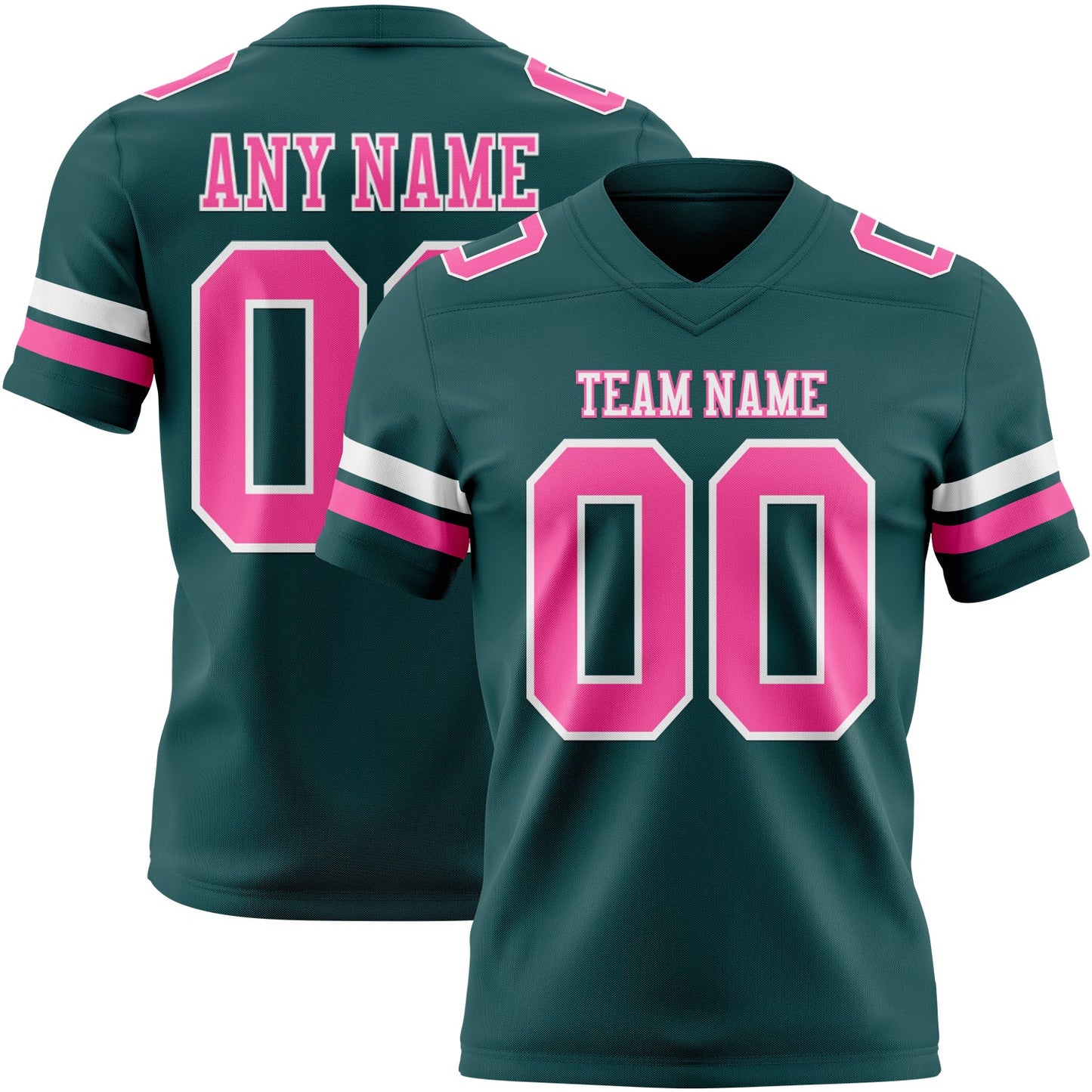 Custom Midnight Green Pink-White Authentic Football Jersey - Main View