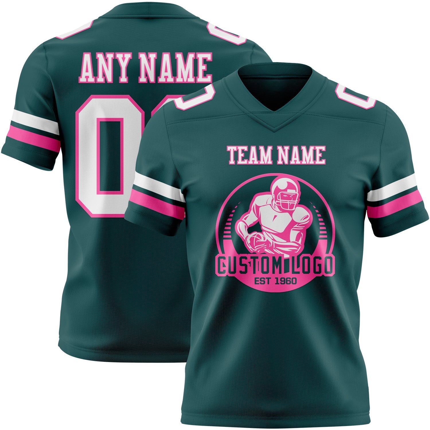 Custom Midnight Green White-Pink Authentic Football Jersey view 2