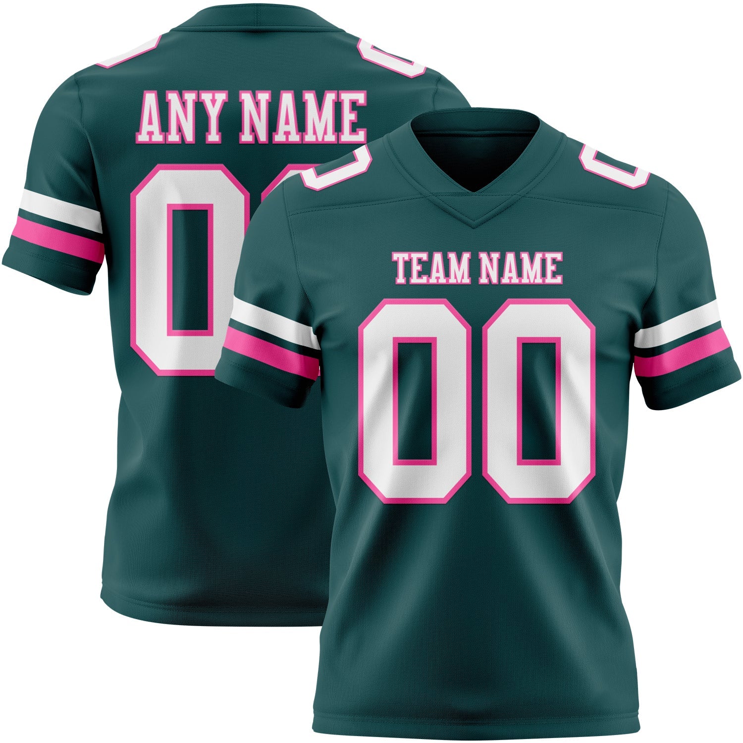 Custom Midnight Green White-Pink Authentic Football Jersey - Main View