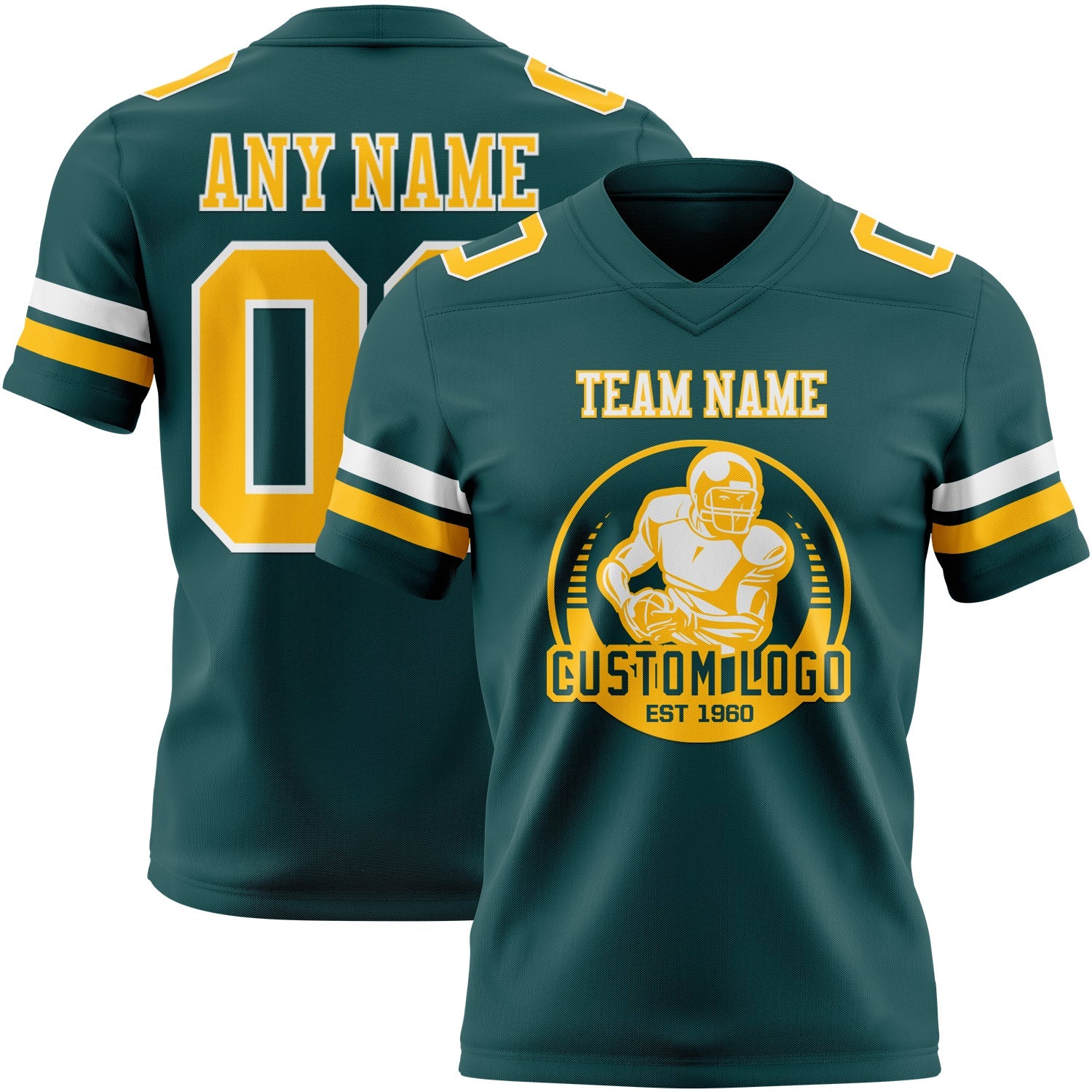 Custom Midnight Green Gold-White Authentic Football Jersey view 2