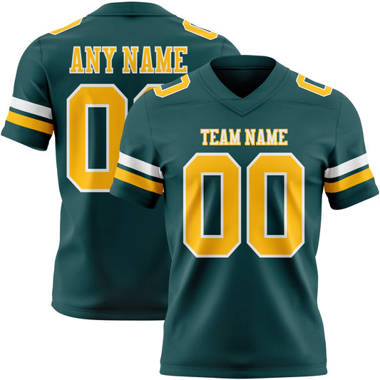 Custom Midnight Green Gold-White Authentic Football Jersey - Main View