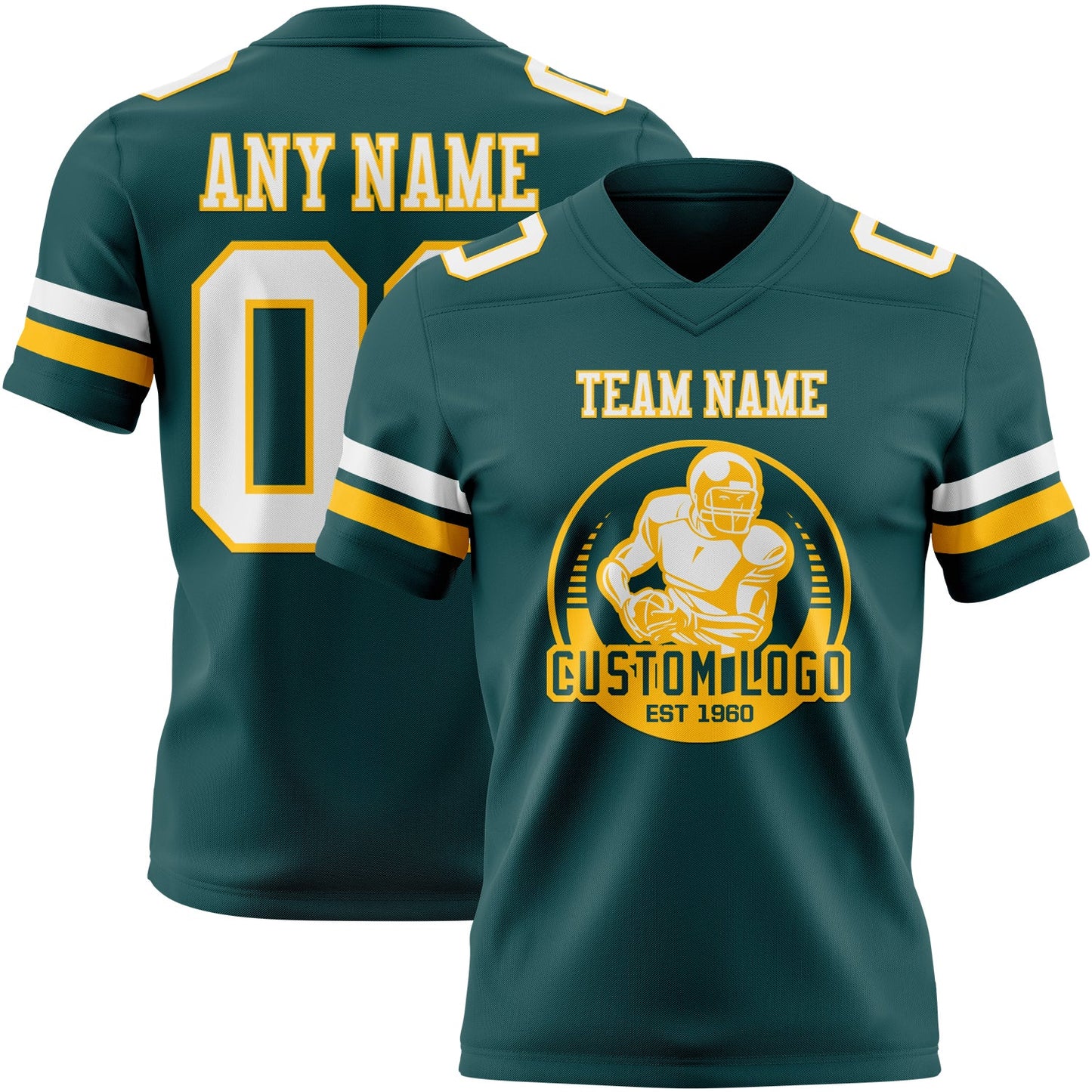 Custom Midnight Green White-Gold Authentic Football Jersey view 2