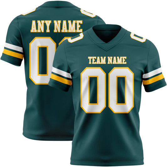 Custom Midnight Green White-Gold Authentic Football Jersey - Main View