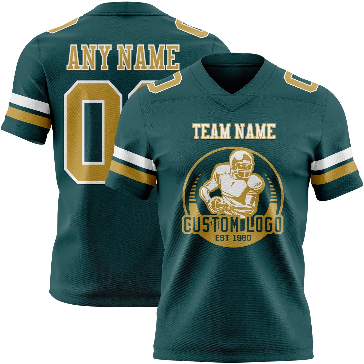 Custom Midnight Green Old Gold-White Authentic Football Jersey view 2
