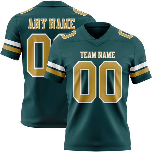 Custom Midnight Green Old Gold-White Authentic Football Jersey - Main View