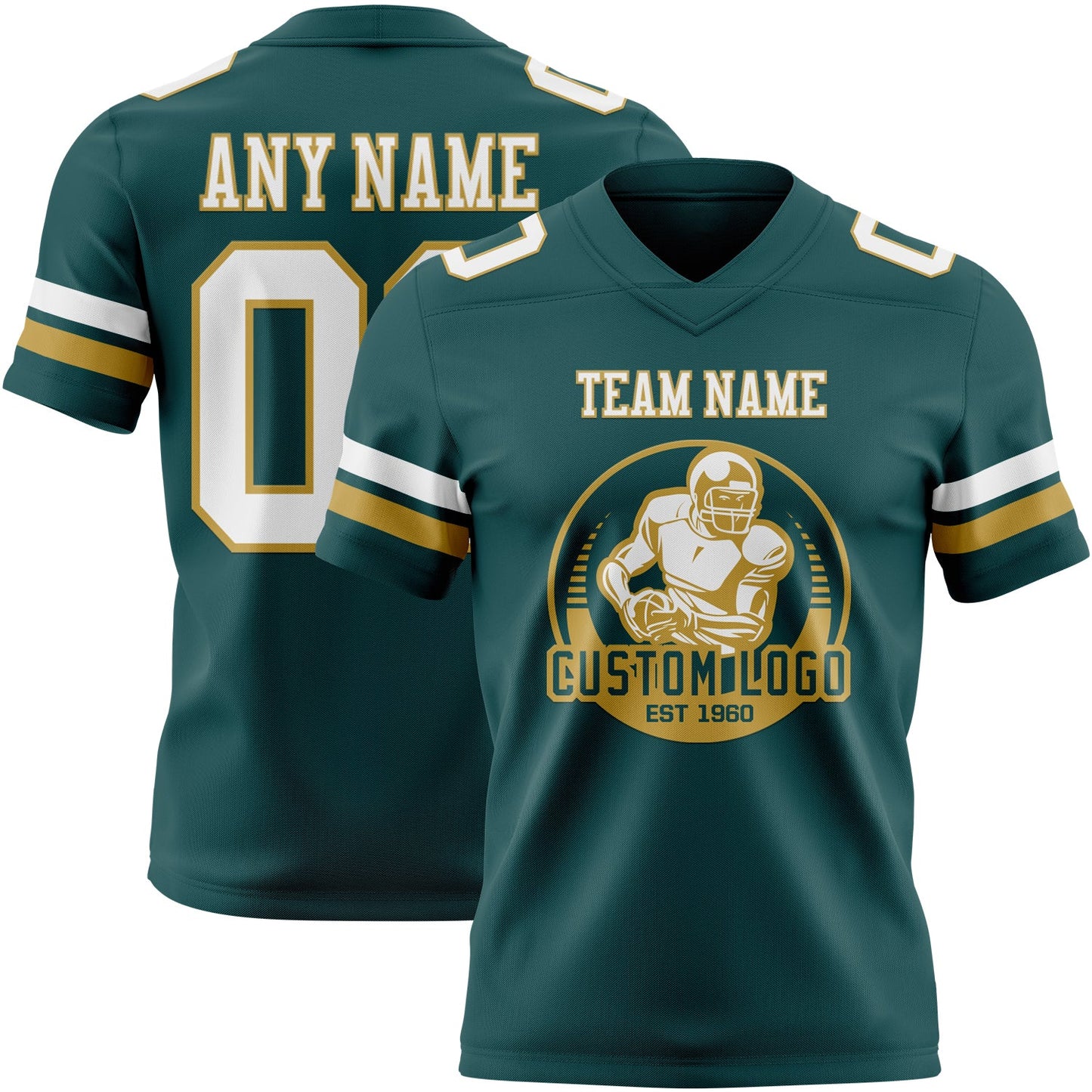 Custom Midnight Green White-Old Gold Authentic Football Jersey view 2