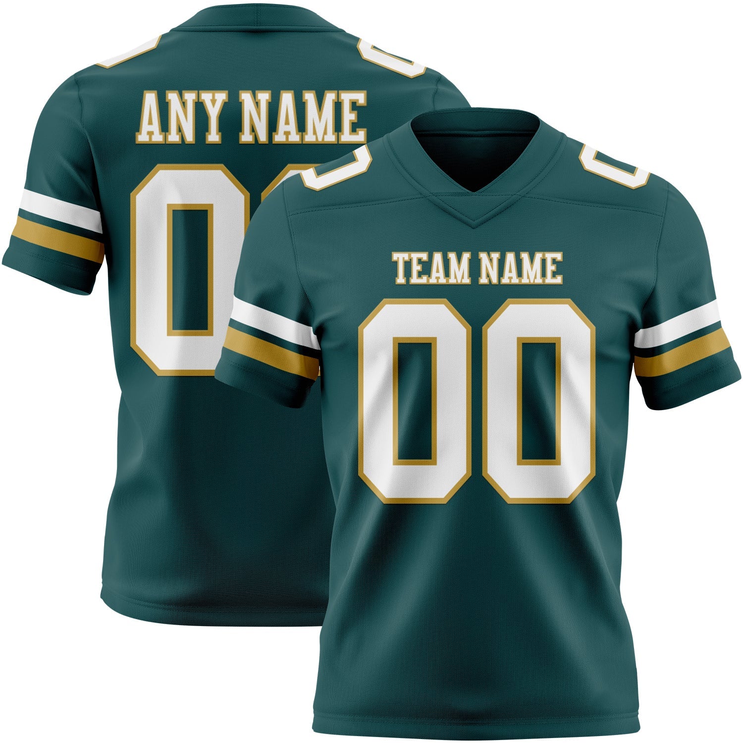 Custom Midnight Green White-Old Gold Authentic Football Jersey - Main View