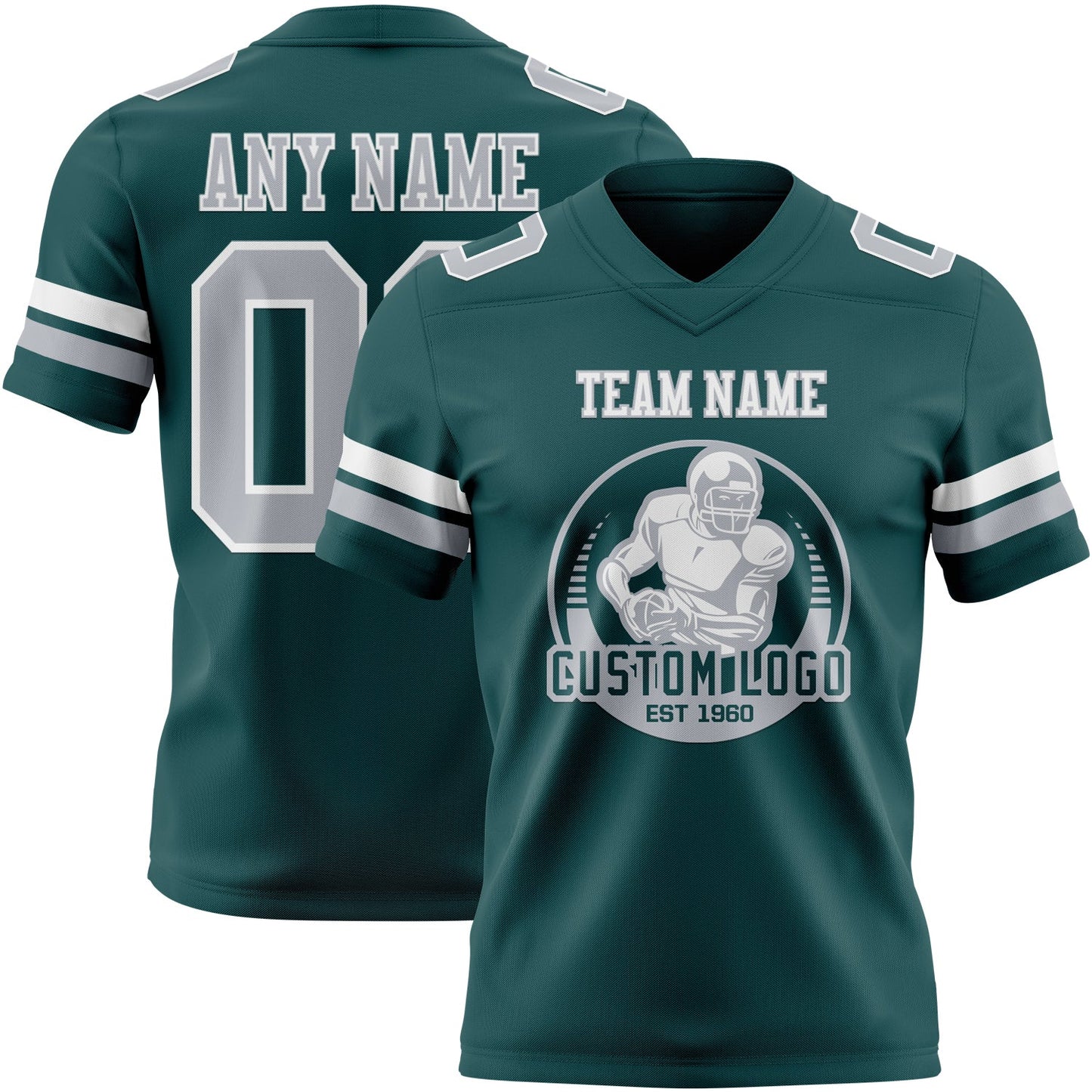 Custom Midnight Green Gray-White Authentic Football Jersey view 2