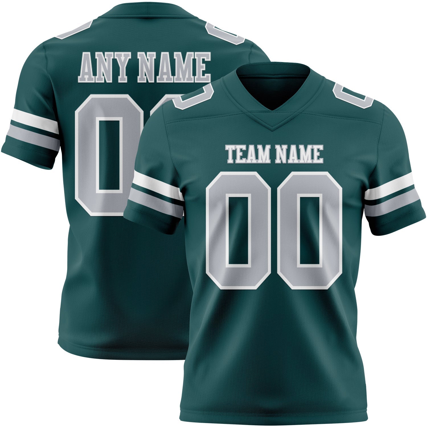 Custom Midnight Green Gray-White Authentic Football Jersey - Main View