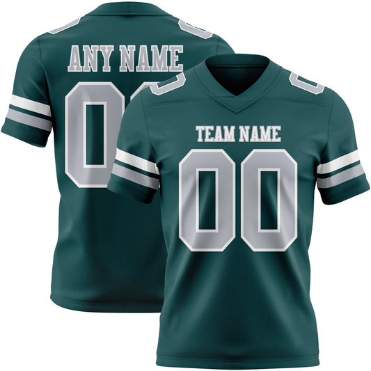 Custom Midnight Green Gray-White Authentic Football Jersey - Main View
