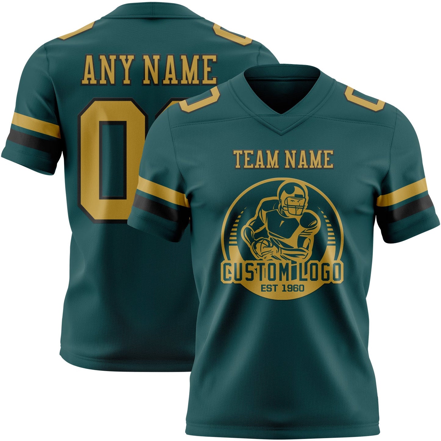 Custom Midnight Green Old Gold-Black Authentic Football Jersey view 2