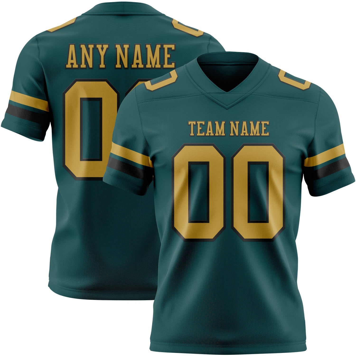 Custom Midnight Green Old Gold-Black Authentic Football Jersey - Main View
