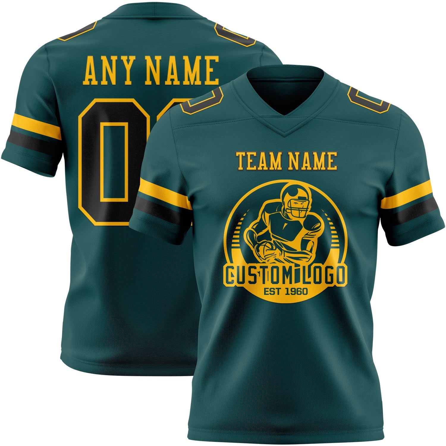 Custom Midnight Green Black-Old Gold Authentic Football Jersey view 2
