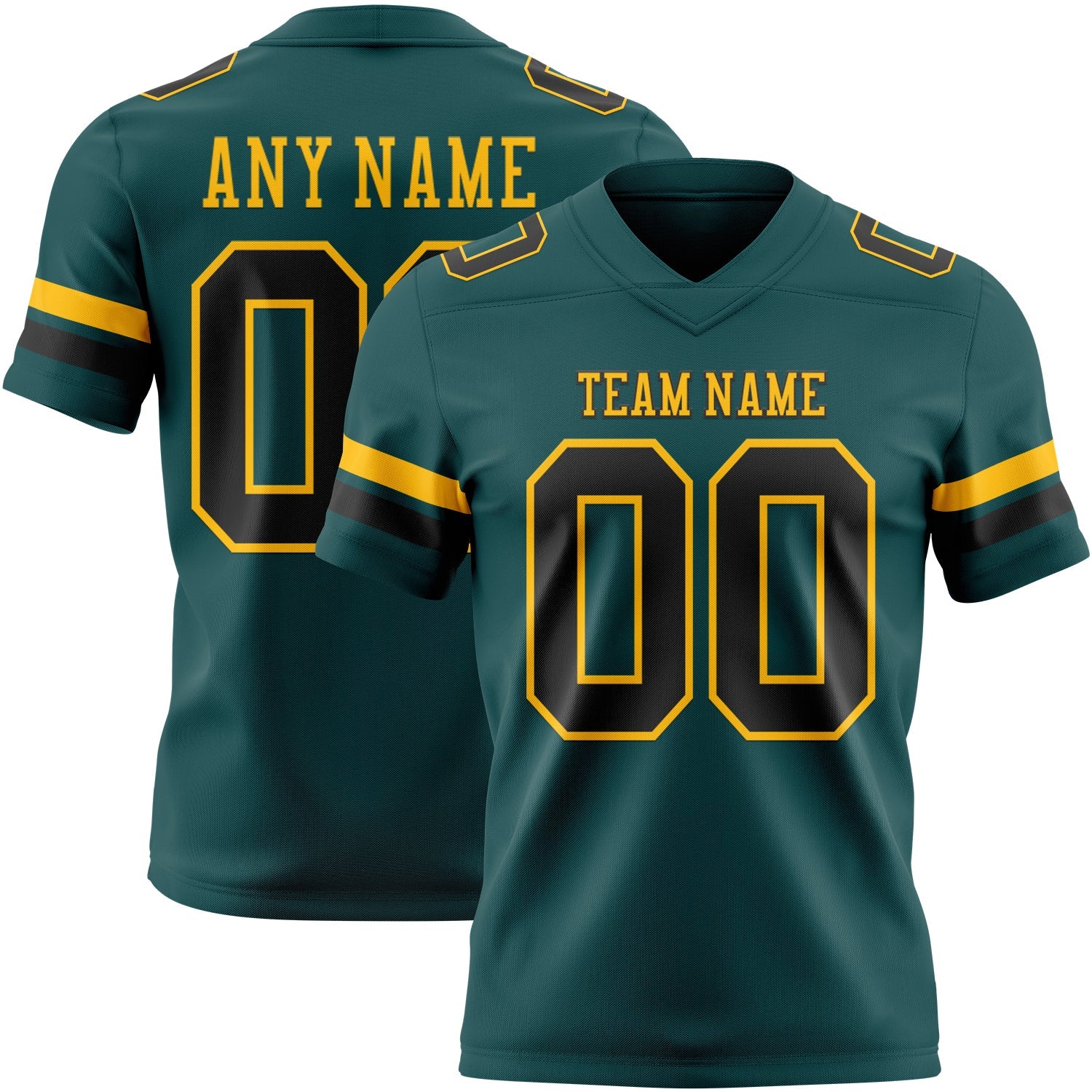 Custom Midnight Green Black-Old Gold Authentic Football Jersey - Main View