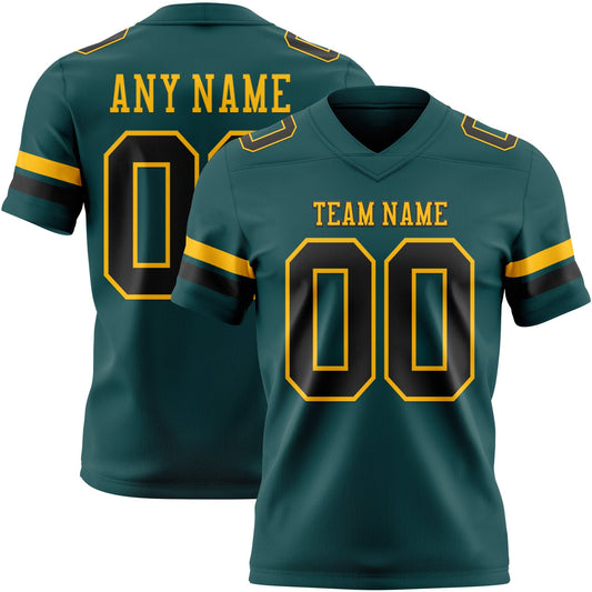 Custom Midnight Green Black-Old Gold Authentic Football Jersey - Main View