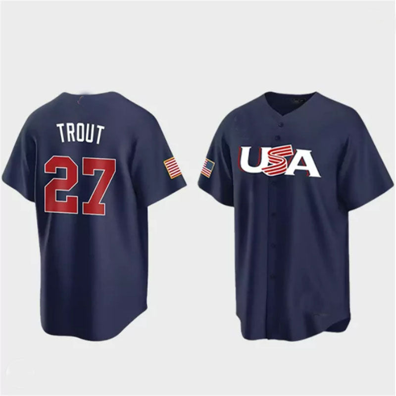 #27 Mike Trout USA Baseball 2023 World Baseball Classic Jersey ¨C Navy Stitches Baseball Jerseys - Main View