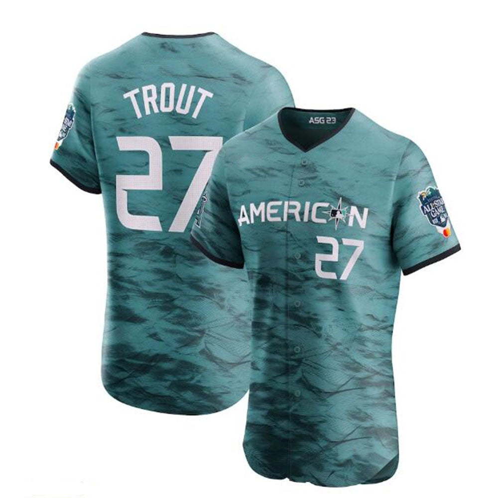 #27 Mike Trout American League 2023 All-Star Game Vapor Premier Elite Player Jersey - Teal Baseball Jerseys - Main View