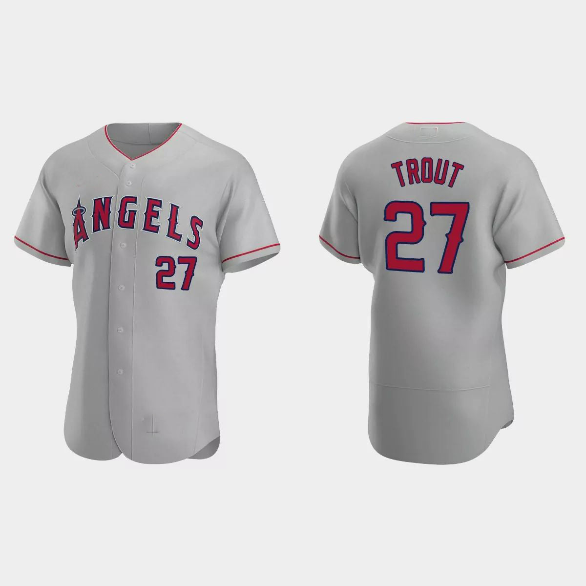 Los Angeles Angels #27 Mike Trout Gray Authentic 2020 Road Jersey Men Youth Women Baseball Jerseys - Main View