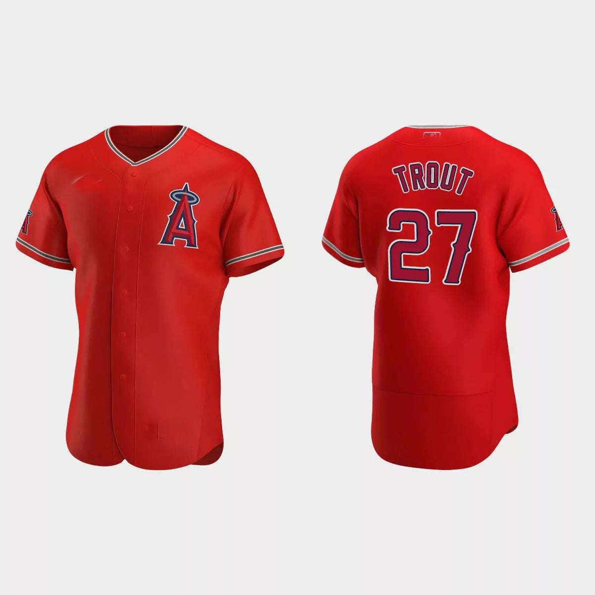 Los Angeles Angels #27 Mike Trout Red Authentic Team Logo 2020 Alternate Jersey Men Youth Women Baseball Jerseys - Main View