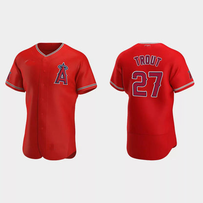 Los Angeles Angels #27 Mike Trout Red Authentic Team Logo 2020 Alternate Jersey Men Youth Women Baseball Jerseys - Main View