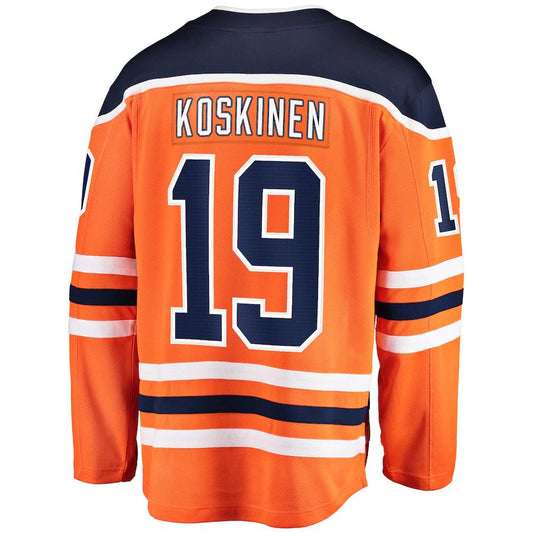 E.Oilers #19 Mikko Koskinen Fanatics Branded Breakaway Team Color Player Jersey Orange Stitched American Hockey Jerseys - Main View