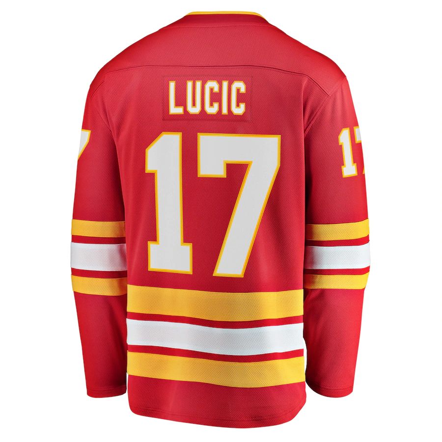 C.Flames #17 Milan Lucic Fanatics Branded Home Breakaway Player Jersey Red Stitched American Hockey Jerseys - Main View