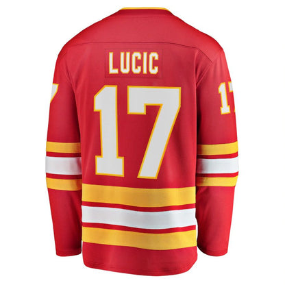 C.Flames #17 Milan Lucic Fanatics Branded Home Breakaway Player Jersey Red Stitched American Hockey Jerseys - Main View